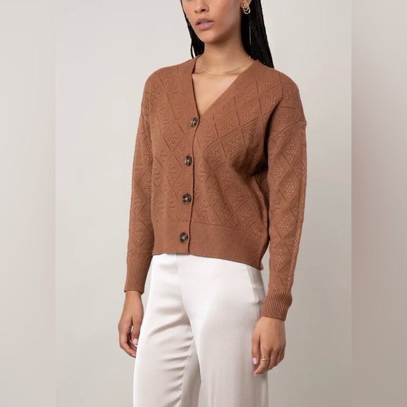 Cyrus Sweaters - Cyrus The Diamond Stitch Cardigan Burleywood L
